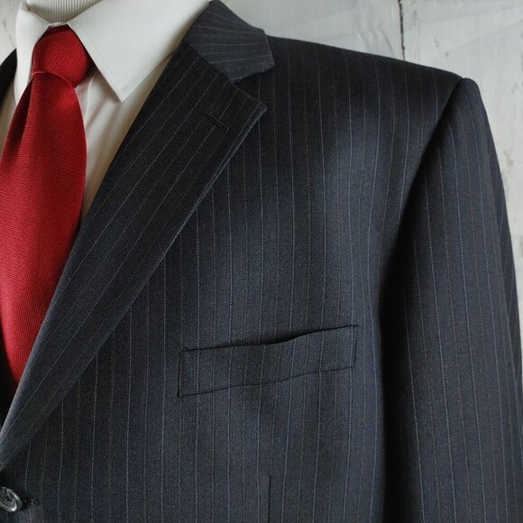 Jones New York 46R Wool 3 Button Charcoal Striped 2pc Suit 36x25 Pleated - Picture 3 of 16